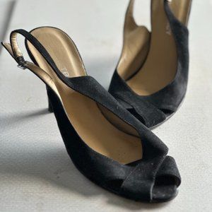 Ellen Tracy Sling Back Black Velvet Heels